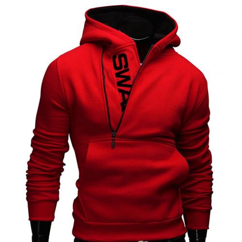 Sports Men Plus Size Slant Zipper Letter Hoodies Long Sleeve Hooded Sweatshirt Slim Warm Outdoor Windproof Streetwear Xmas Gift alx