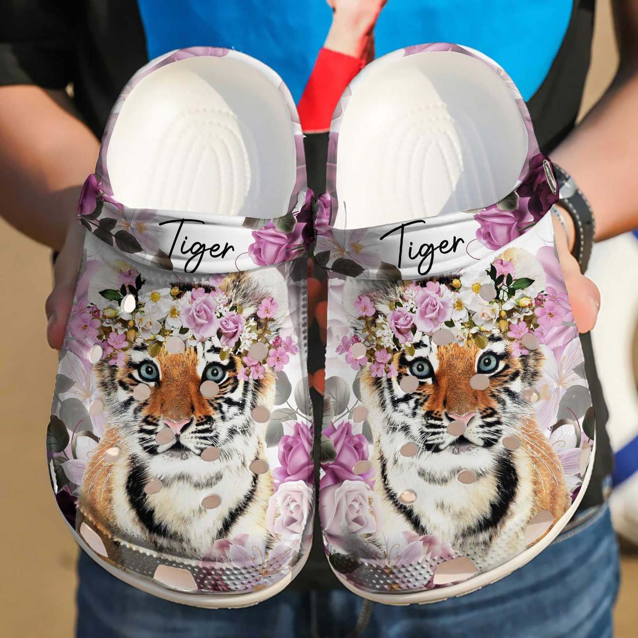 Tiger Personalized Clog, Custom Name, Text Florals, Fashion Style For Women, Men, Kid, Print 3D