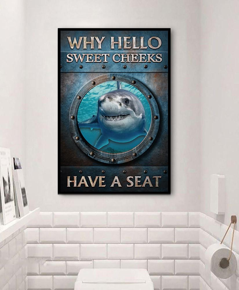 Shark Window Ocean Why Hello Sweet Cheeks Customized Poster