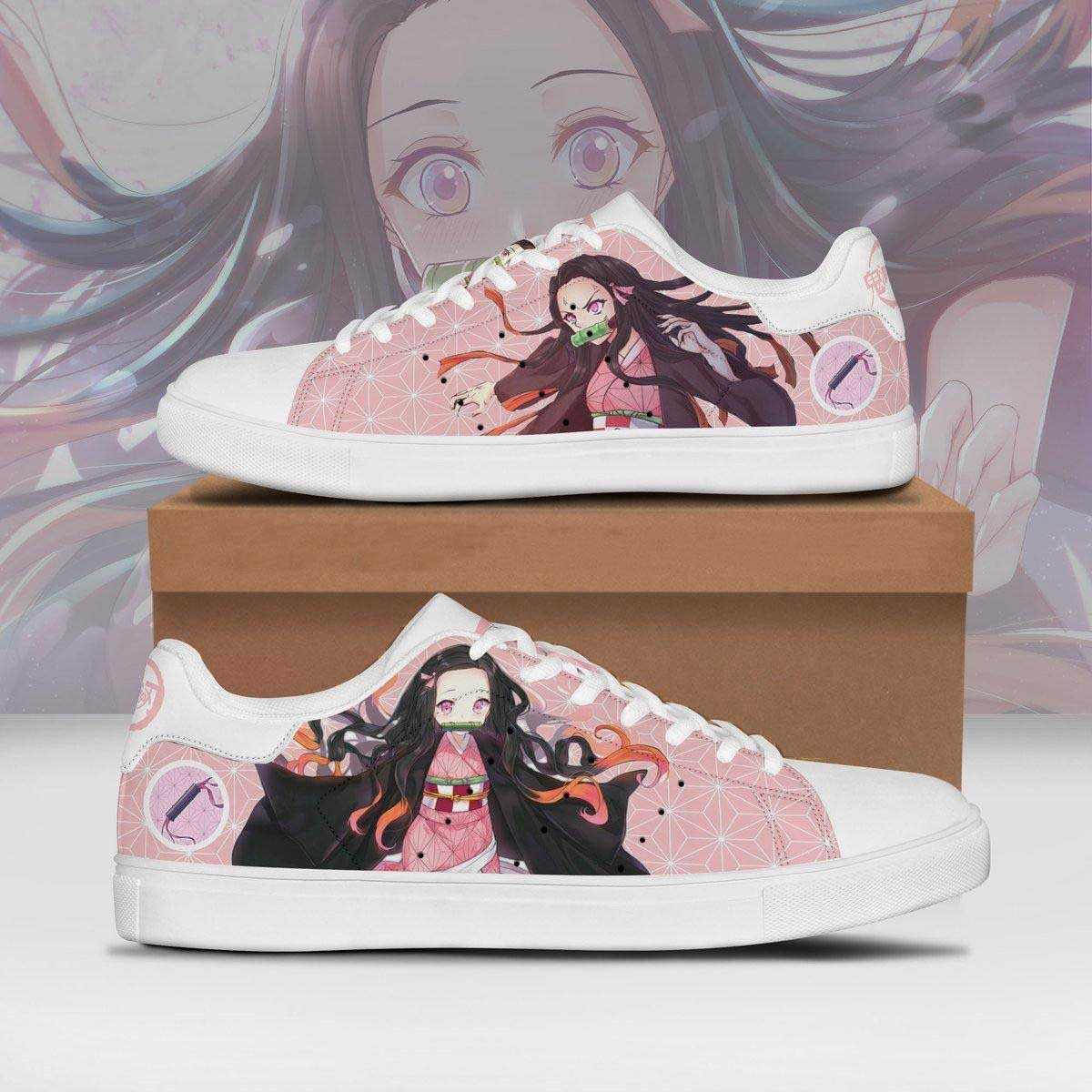 Nezuko Demon Slayer Anime Christmas Gift For Fan Low Top Leather Skate Shoes Sneakers For Man And Women