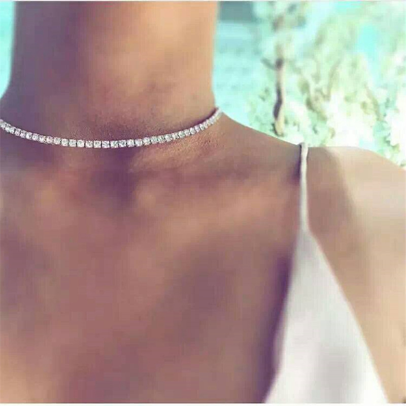 1 Row Rhinestone Tennis Chain Choker Necklace For Women Shine Silver Color Clavicle Neck Accessories Hip Hop Wedding Jewelry Alx Men/Women Shirtspotlight