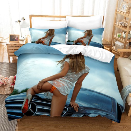 The Motorcycle Girl 2 Duvet Cover Pillowcase Home Decor 3D Bedding Set 2