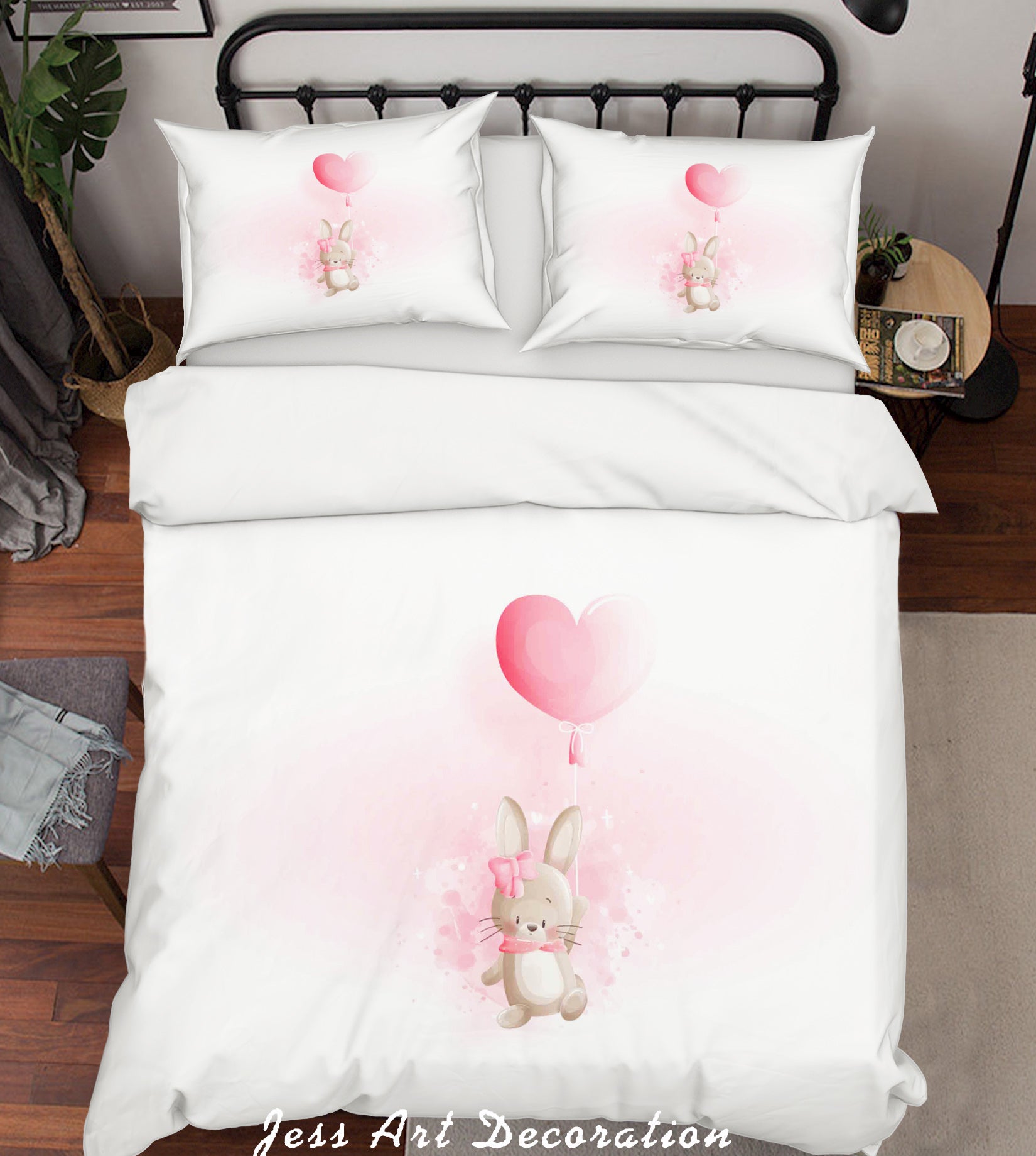 3D White Red Rabbit Heart Balloon Quilt Cover Set Bedding Set Duvet Cover Pillowcases Sf70