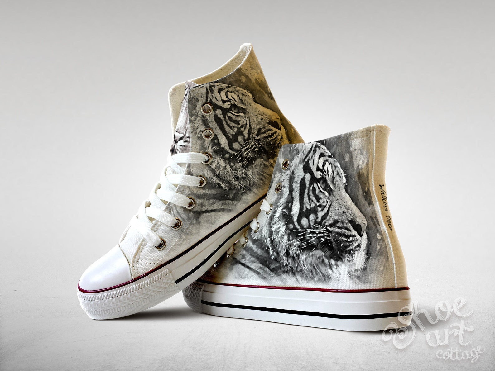 Tiger Wild Life Black And White High Top Shoes