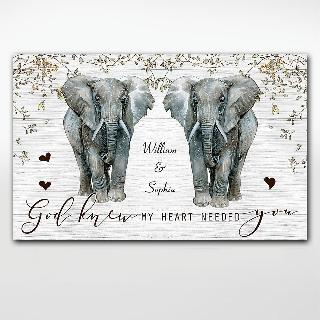 God Knew My Heart – Personalized Couple Elephant Canvas And Poster