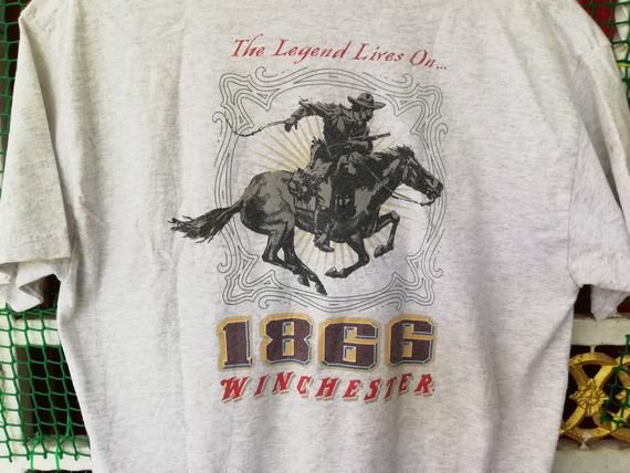 Vintage Winchester 1866 Knight Warrior Tshirt The Legend Lives On A Legend Never Fails Streetwear Big Logo Medium Size