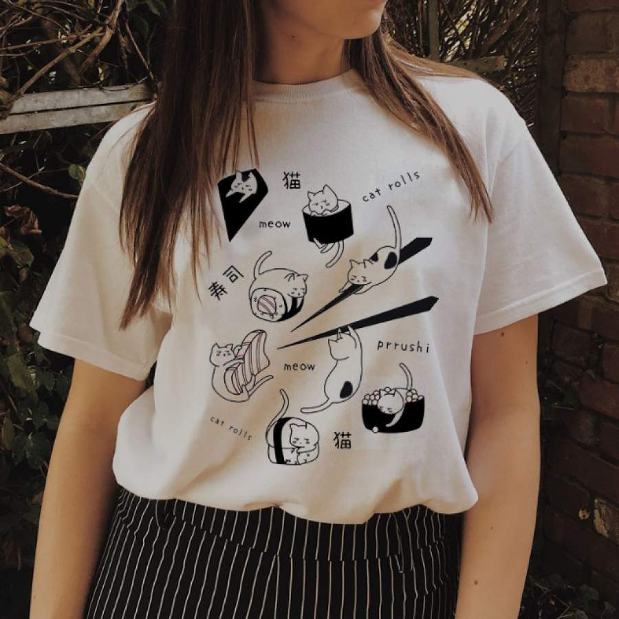 Sushi and Cat Animal Cute Cartoon Shirt