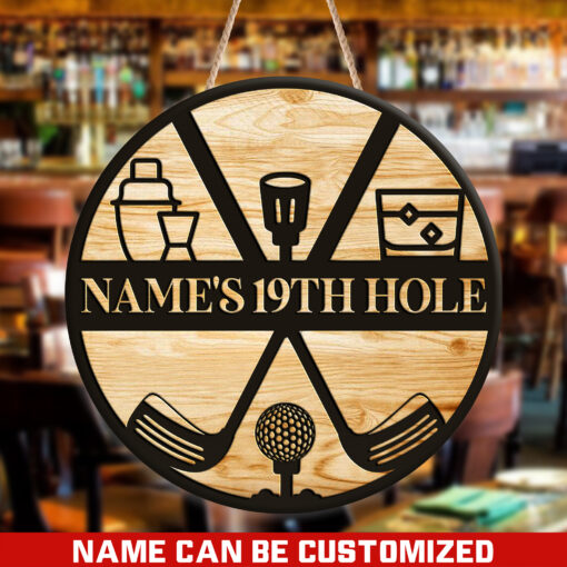 Custom 19Th Hole Round Wood Sign For Golf Lovers, Nineteenth Hole Bar, Golf Course Pub Decor, Clubhouse Decor