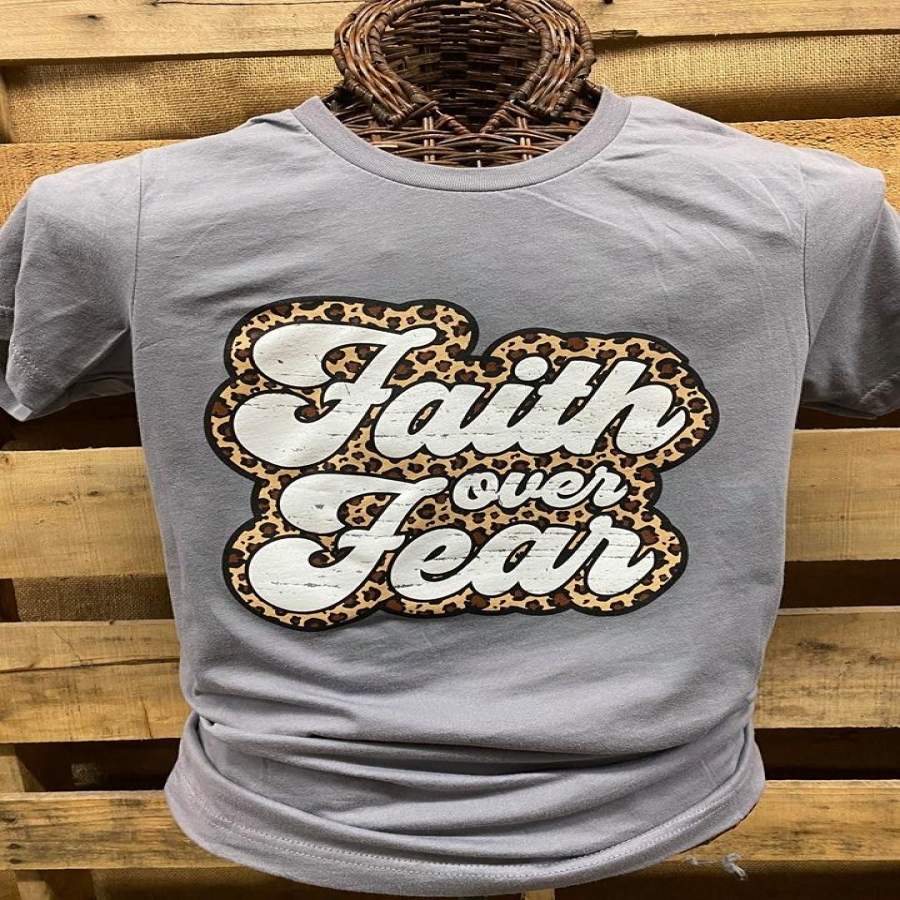 Southern Chics Apparel Leopard Faith Over Fear Canvas Bright T Shirt