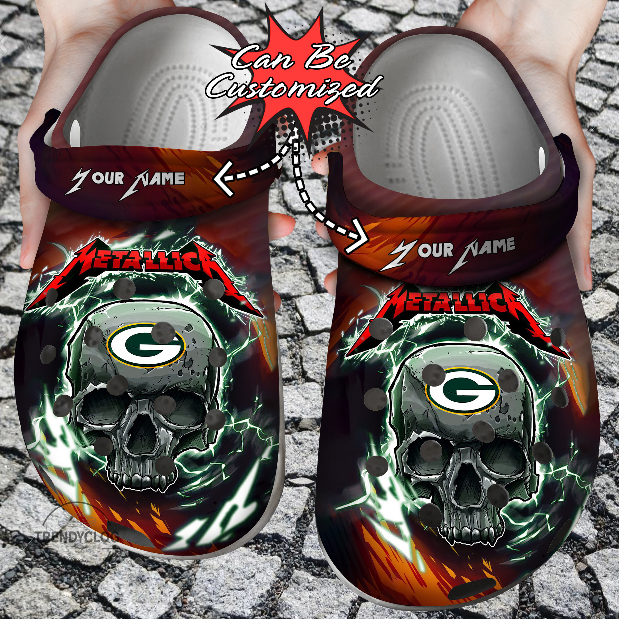 G.Packers Crocs – Personalized Skull Lightning Metallica Clog Shoes