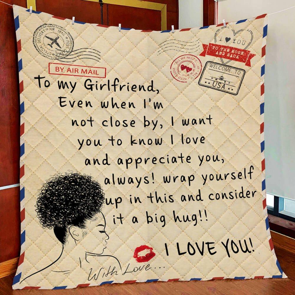 To My Girlfriend, Love Letter Quilt & Fleece Blanket Gift For Girlfriend Birthday Gift Family Gift Home Decor Bedding Couch Sofa Soft And Comfy Cozy