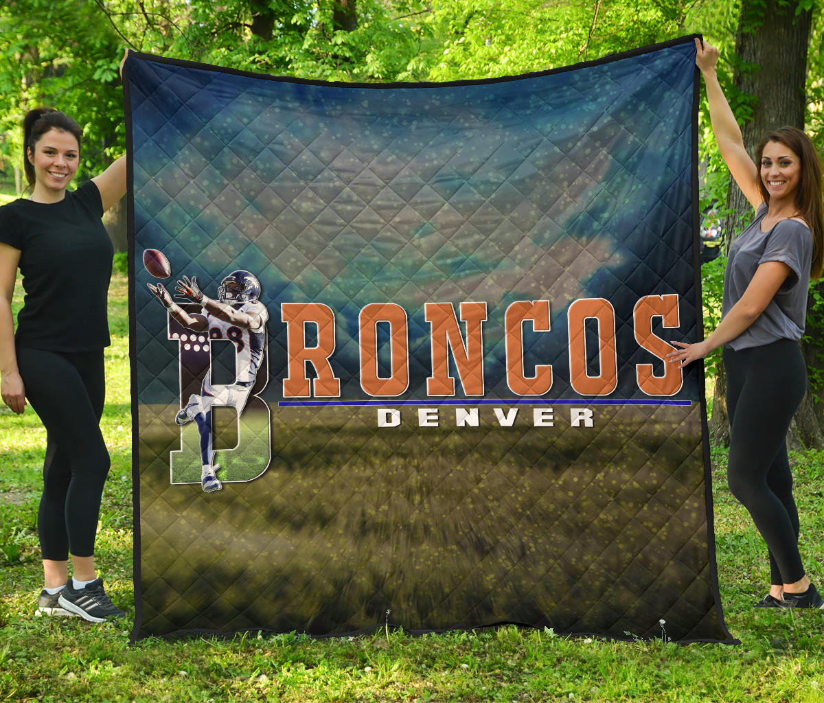 Denver American Football Broncos Demaryius 88 Catching Rugby Ball Premium Quilt Blanket