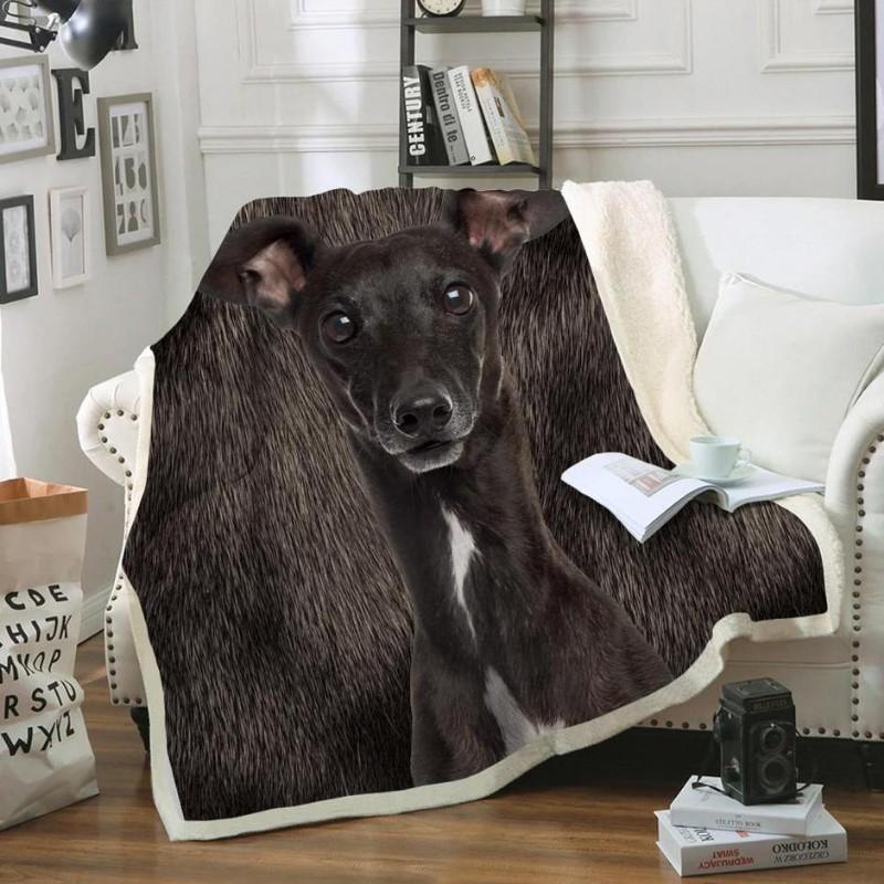 Greyhound Dog Portrait Fur Printed Blanket