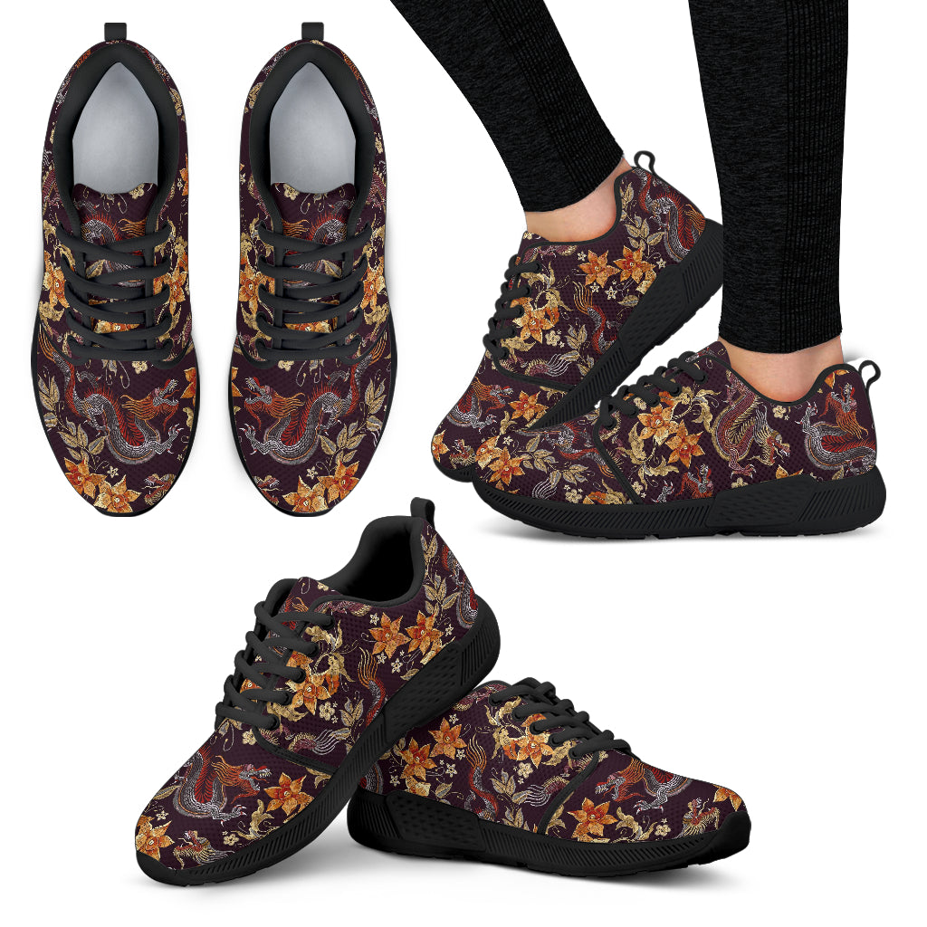 Vintage Dragon Flower Pattern Print Women’S Athletic Shoes