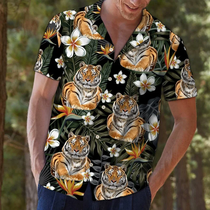 Waybackapparel Tiger With Plumeria In Forest Hawaiian Shirt 3D Hawaiian Shirt