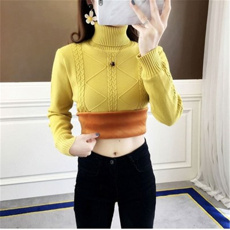 Autumn Women Turtleneck Sweater Pullover NEW Fashion Slim Winter Velvet Warm Knitted Sweater Jumper Female Tops Red White Black alx