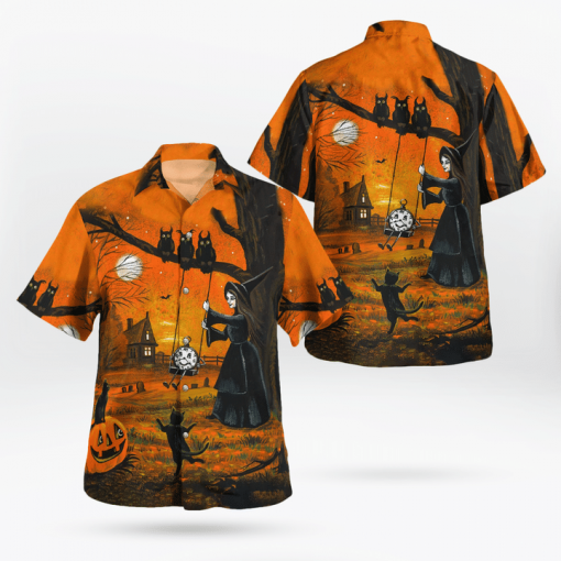 Witch And Black Cats Owls Halloween Hawaiian Shirt | For Men & Women | Adult | Hw8888