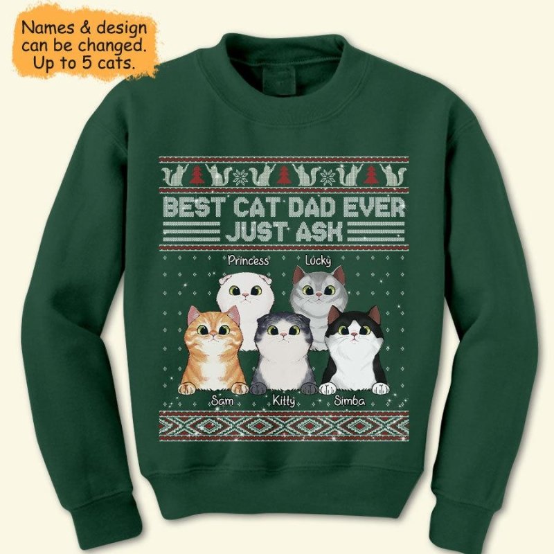 Best Cat Dad Ever Ugly Sweater Personalized Christmas Shirt