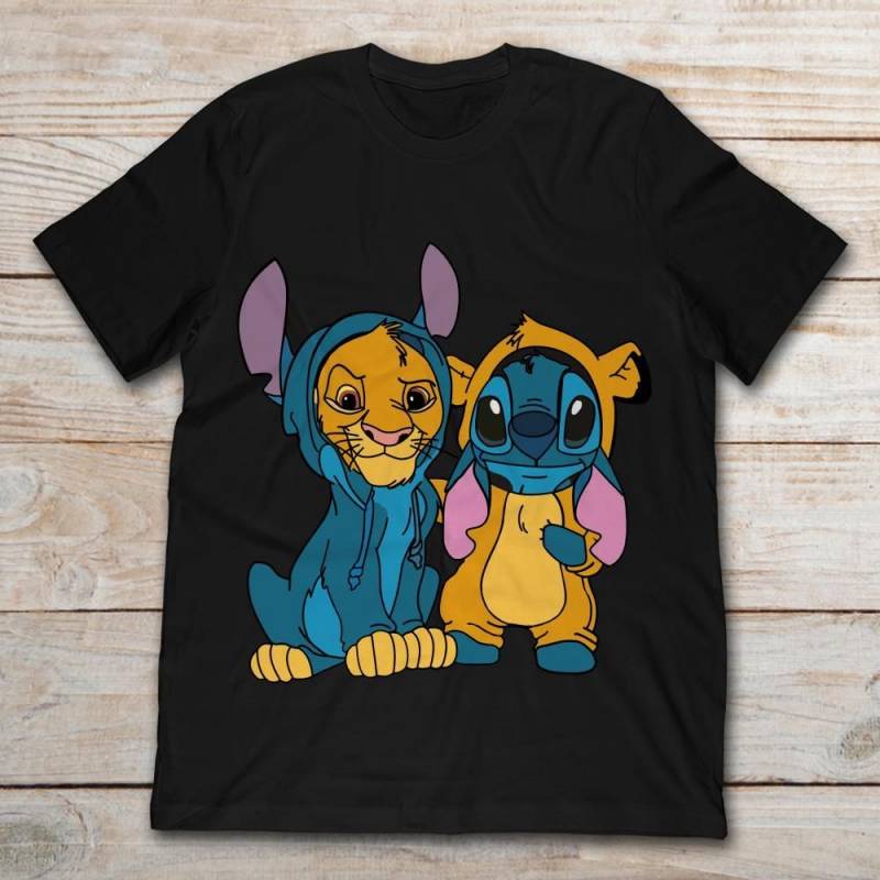 Stitch And Simba Baby Best Cute Gift For The People Who Like Watching Cartoon And Love Animals Black Men And Women T Shirt S-5Xl