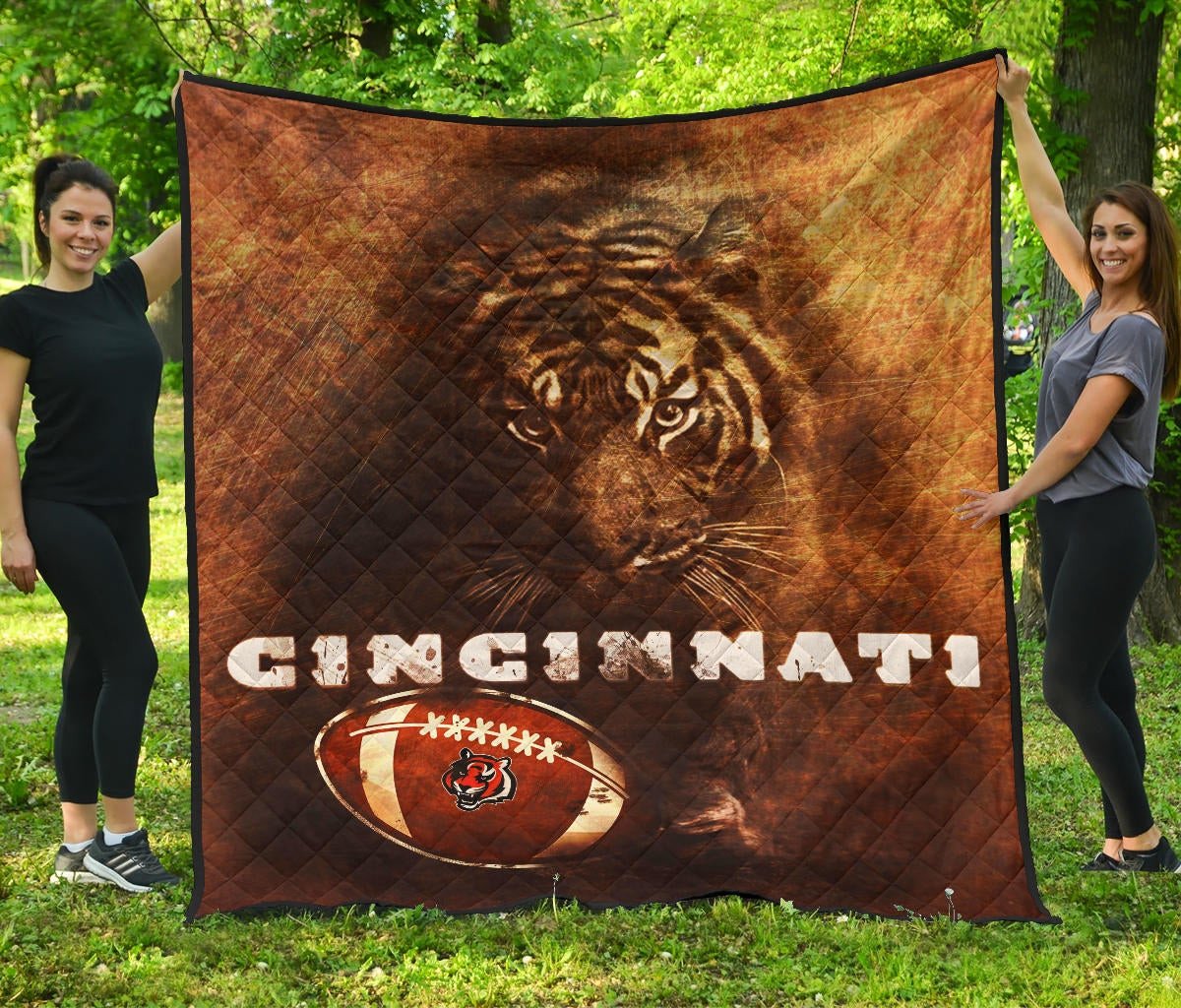 Cincinnati Bengals American Football Strong Bengal Tiger Rugby Ball Go Champion Premium Quilt Blanket