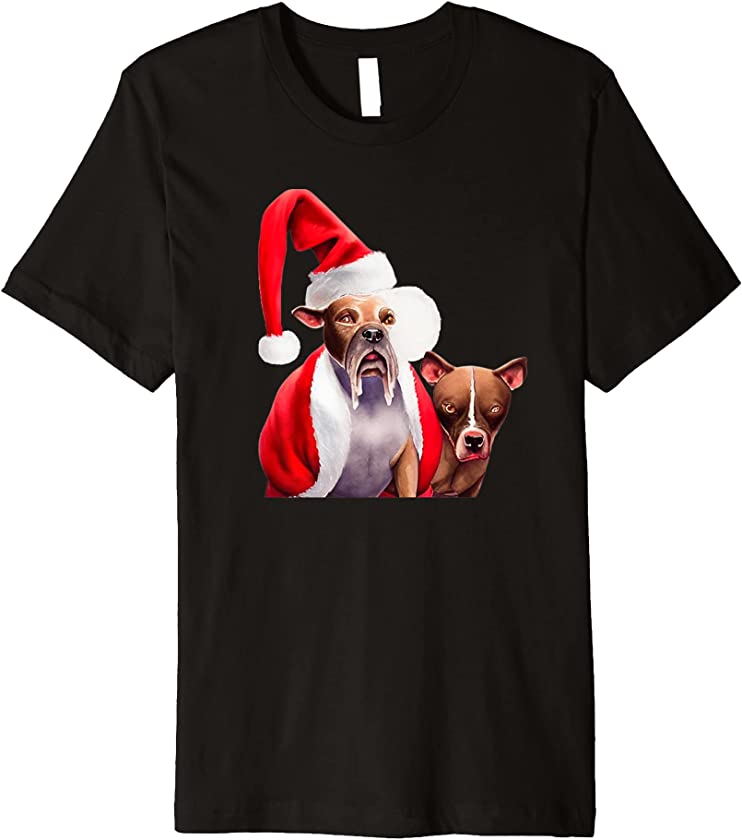 Bulldog Dad and Puppy Dog in Christmas Costume Son Father Premium T-Shirt