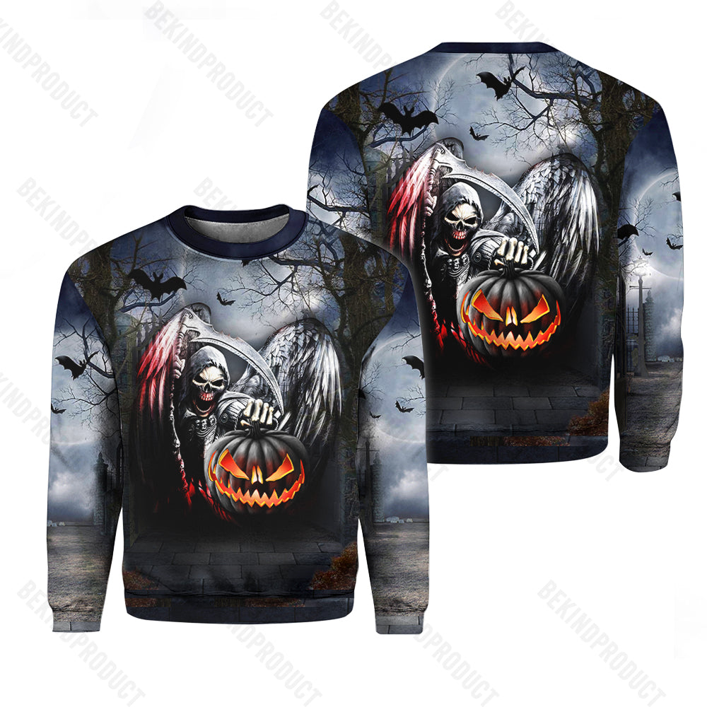 Pumpkin Skull Halloween Crewneck Sweatshirt All Over Print Sweatshirt For Women Sweatshirt For Men Swn1233