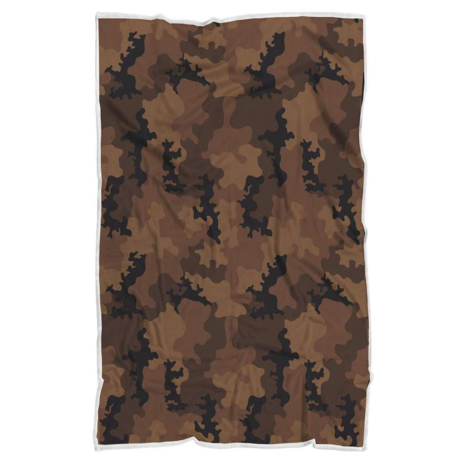 Dark Brown Camouflage Print Sherpa Blanket