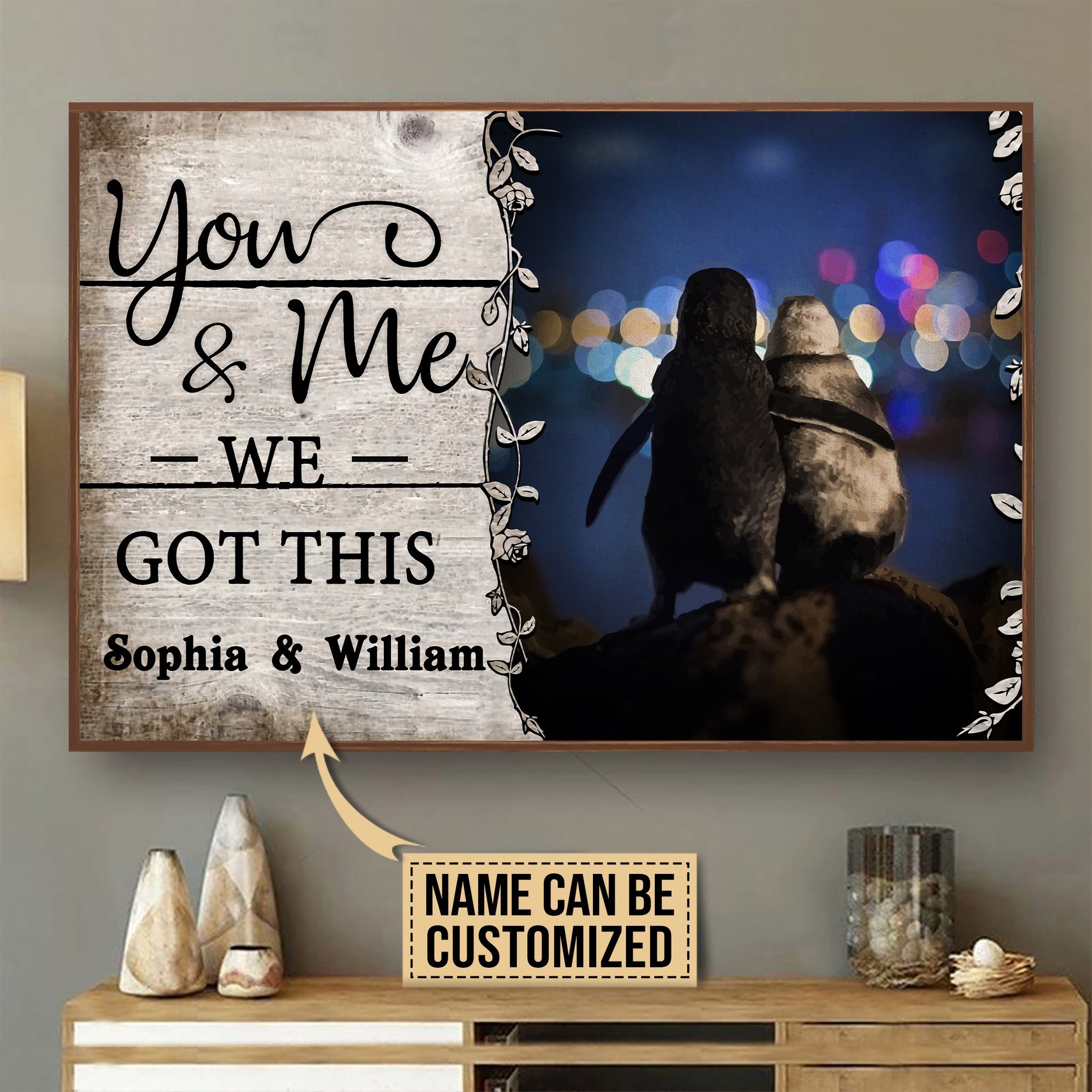 Personalized Canvas, Custom Canvas Prints Penguin Hug You And Me Poster And Canvas, Wall Decor, Wall Art, Canvas Instructure, Wall Art