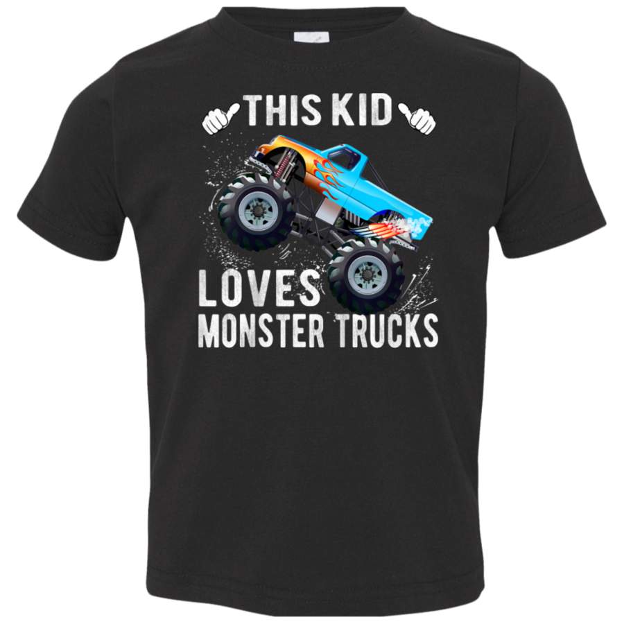 Kids This Kid Loves Monster Trucks Boys and Girls Gift TShirt 3321 Rabbit Skins Toddler Jersey T-Shirt