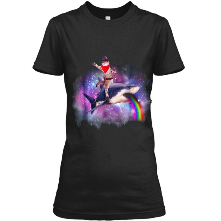 Cat Riding Shark  Space Galaxy Tee Ladies Custom