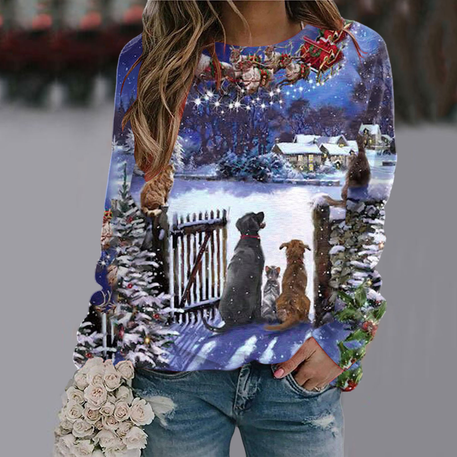 Women Pullovers Merry Christmas Fashion Clothing Santa Claus Printing Female Cartoon Cute 90s Casual O-neck Graphic Sweatshirts alx