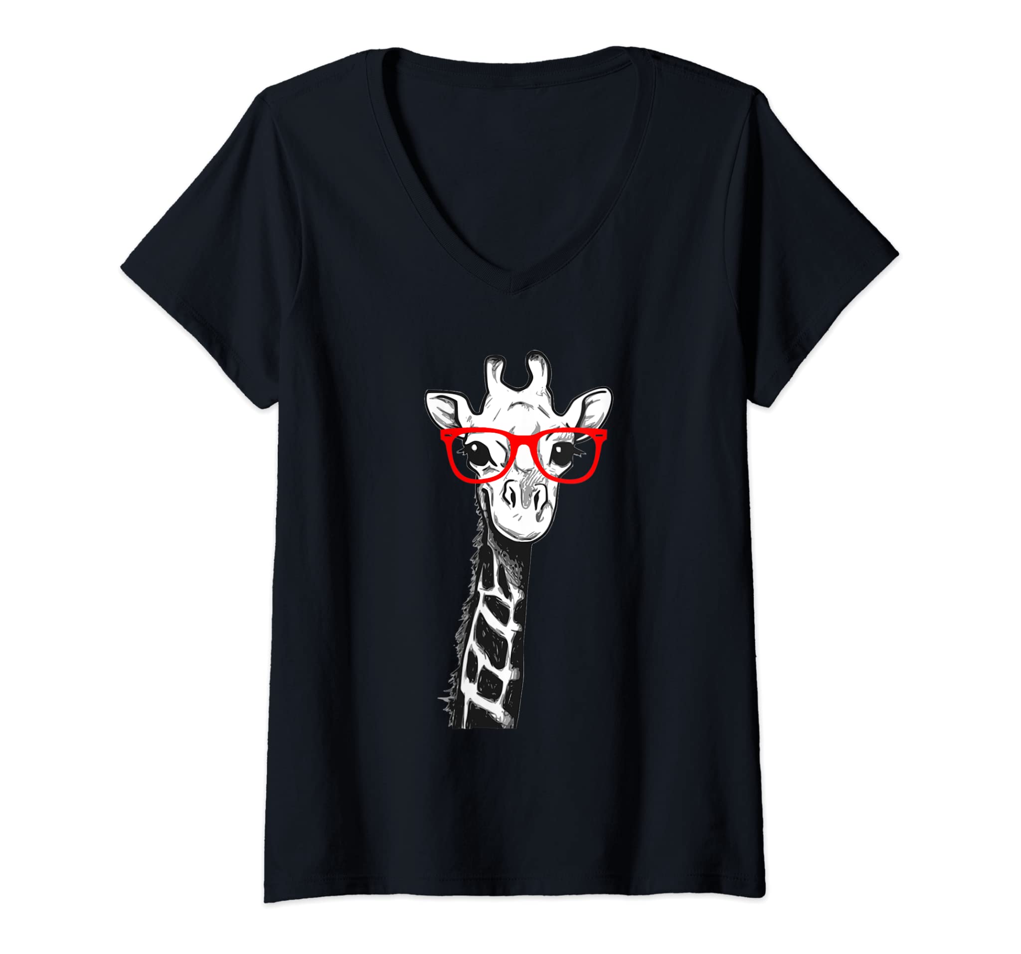 Womens Giraffe With Red Glasses Gift For Zoo Animal Lovers V-Neck