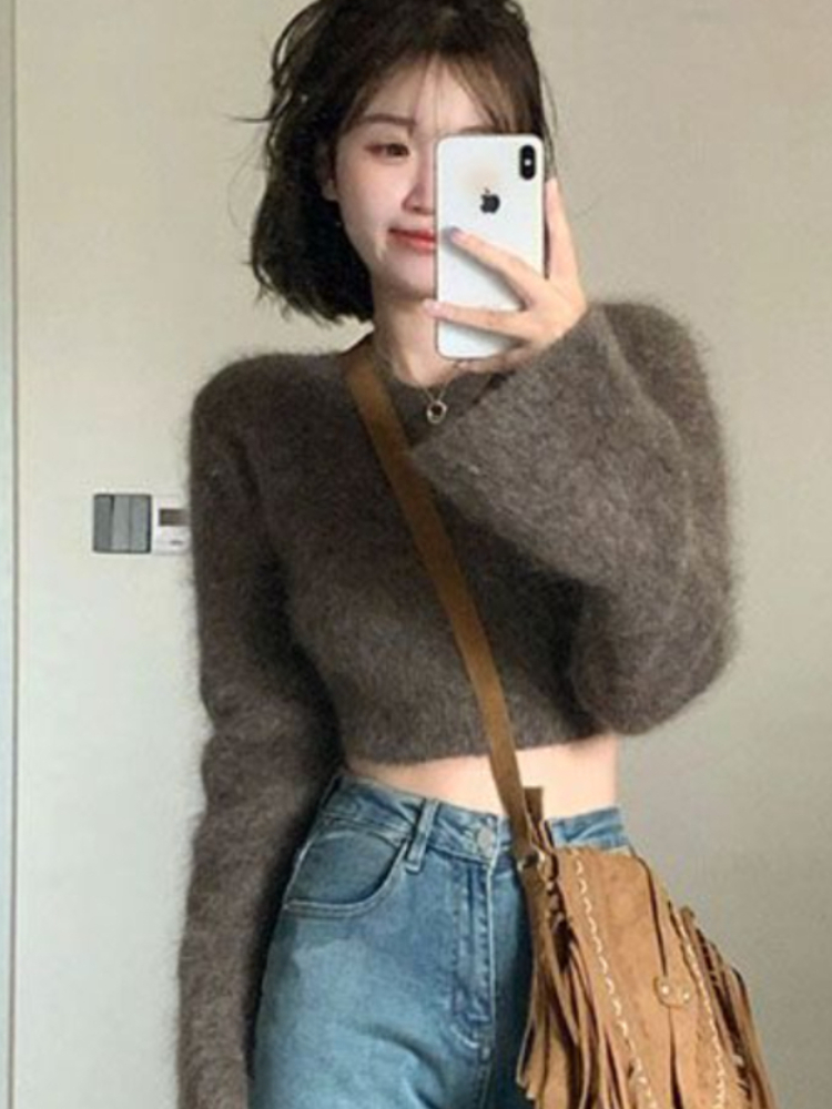 Cropped Pullovers Women Casual Sexy Slim High Street Autumn Y2k Clothes Sweater Knitwears Harajuku Elegant Solid Korean Fashion alx