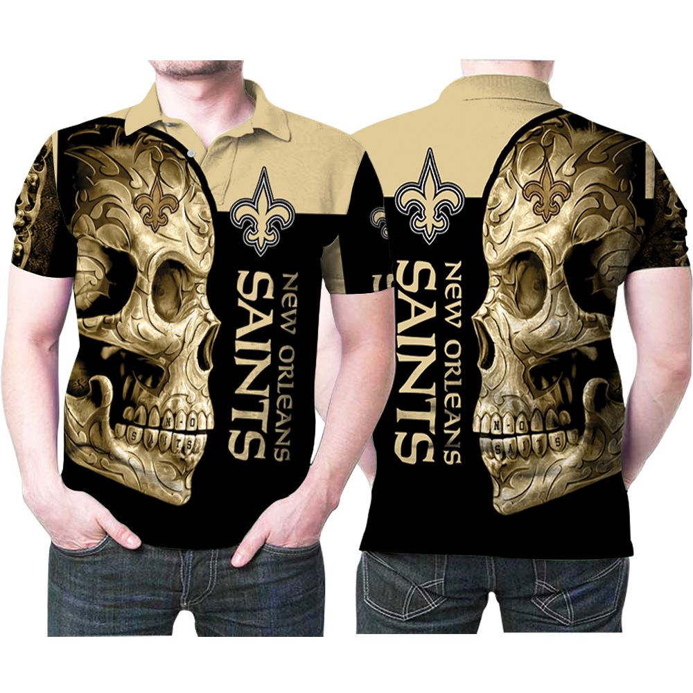 New Orleans Saints Logo Sugar Skull Flowers Pattern 3D Printed Gift For Saints Fan Polo Shirt