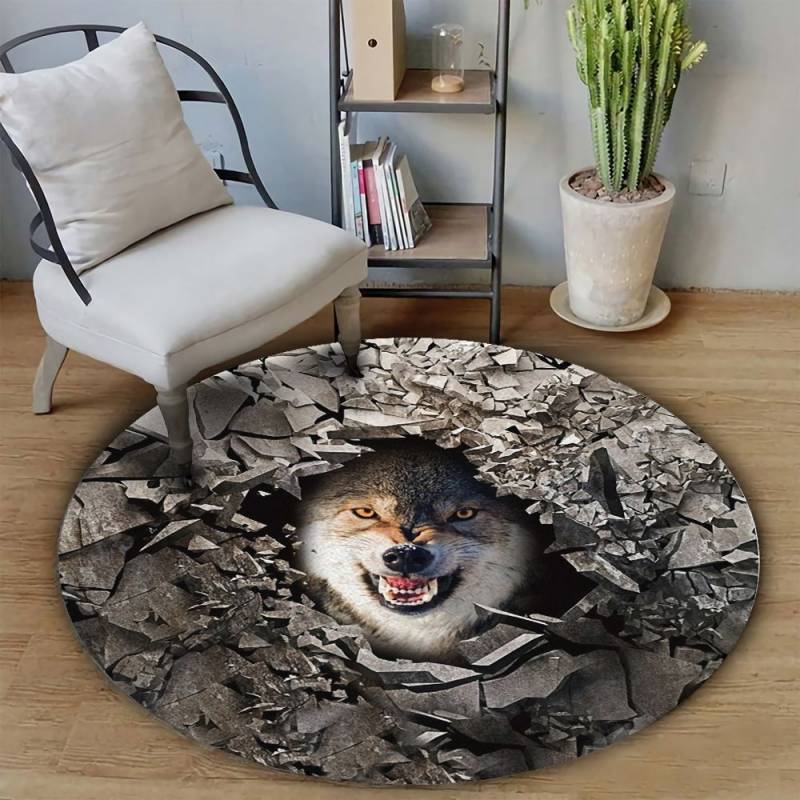 Wolf And Broken Stone NTA020398 BV1 Round Rug