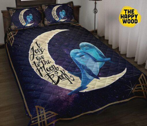 Dolphin Couple I Love You To The Moon And Back Quilt Bed Set And Pillow Covers