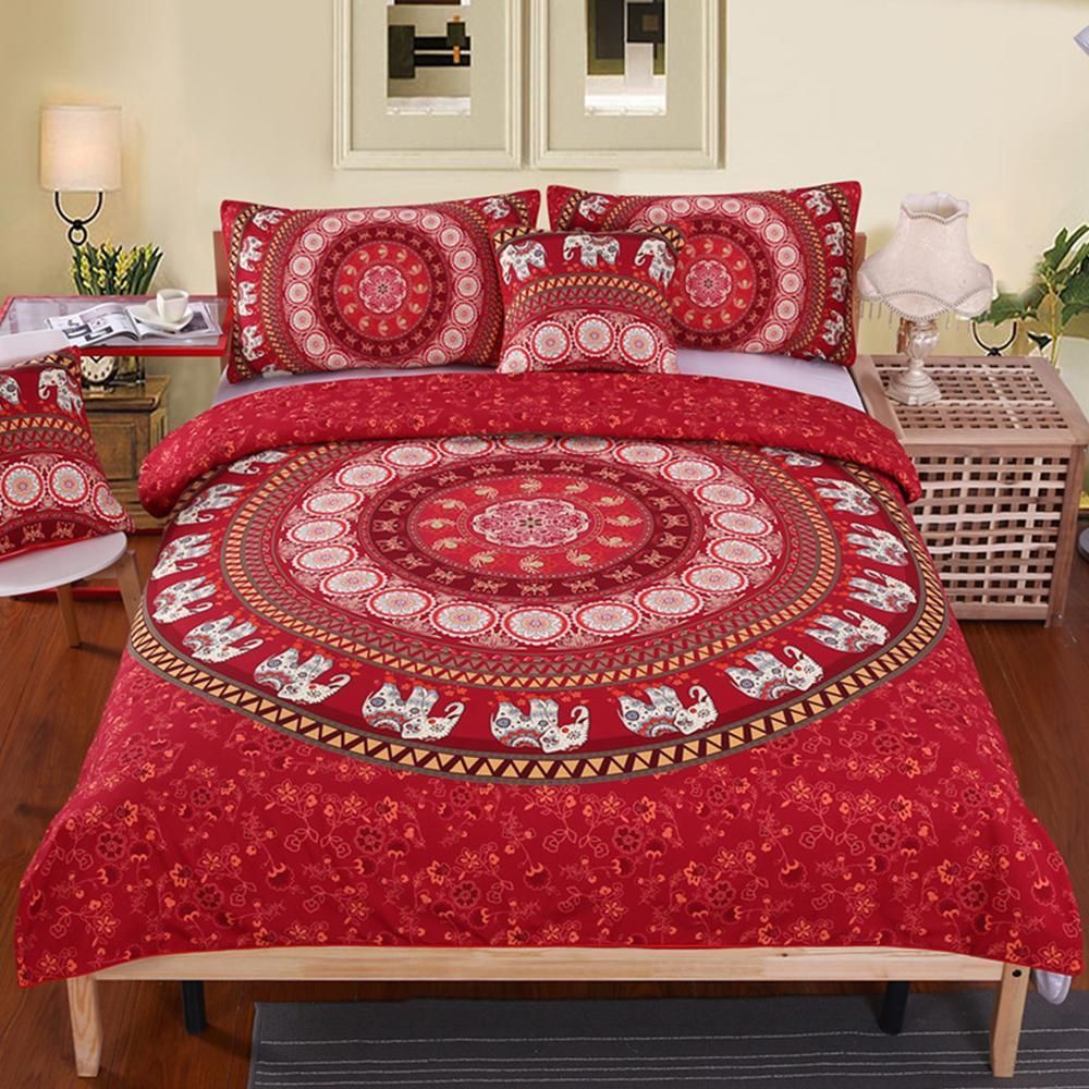 Red Mandala Elephant 3D Printed Bedding Set Bedroom Home Decor