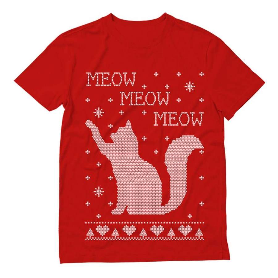 Xmas Apparel – Ugly Christmas Sweater Cat Meow Purr T-Shirt