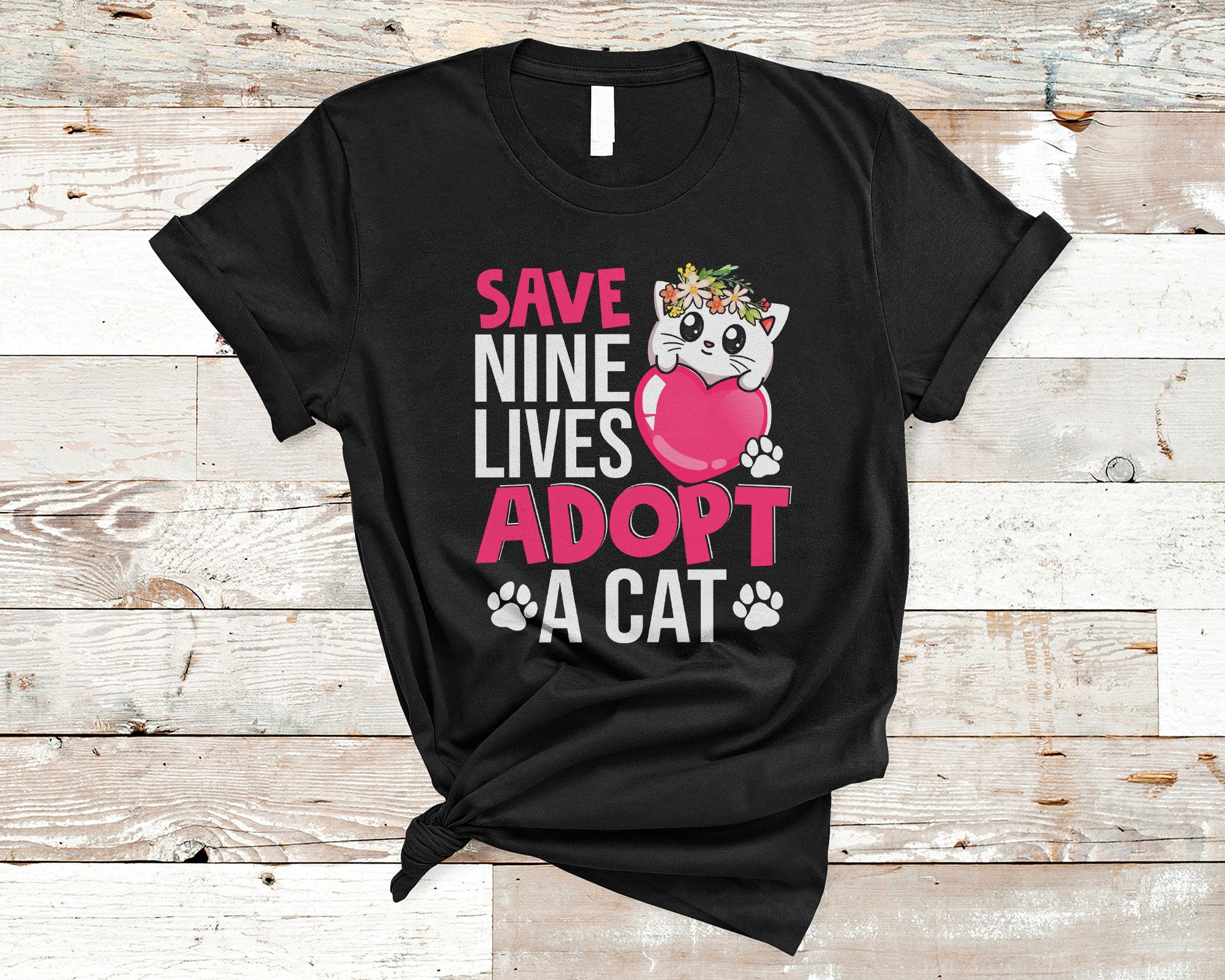 Cat Kitten Shirt Save Nine Lives Adopt A Cat Cute Kitten Cat Pet Owner Lover Gifts T-Shirt