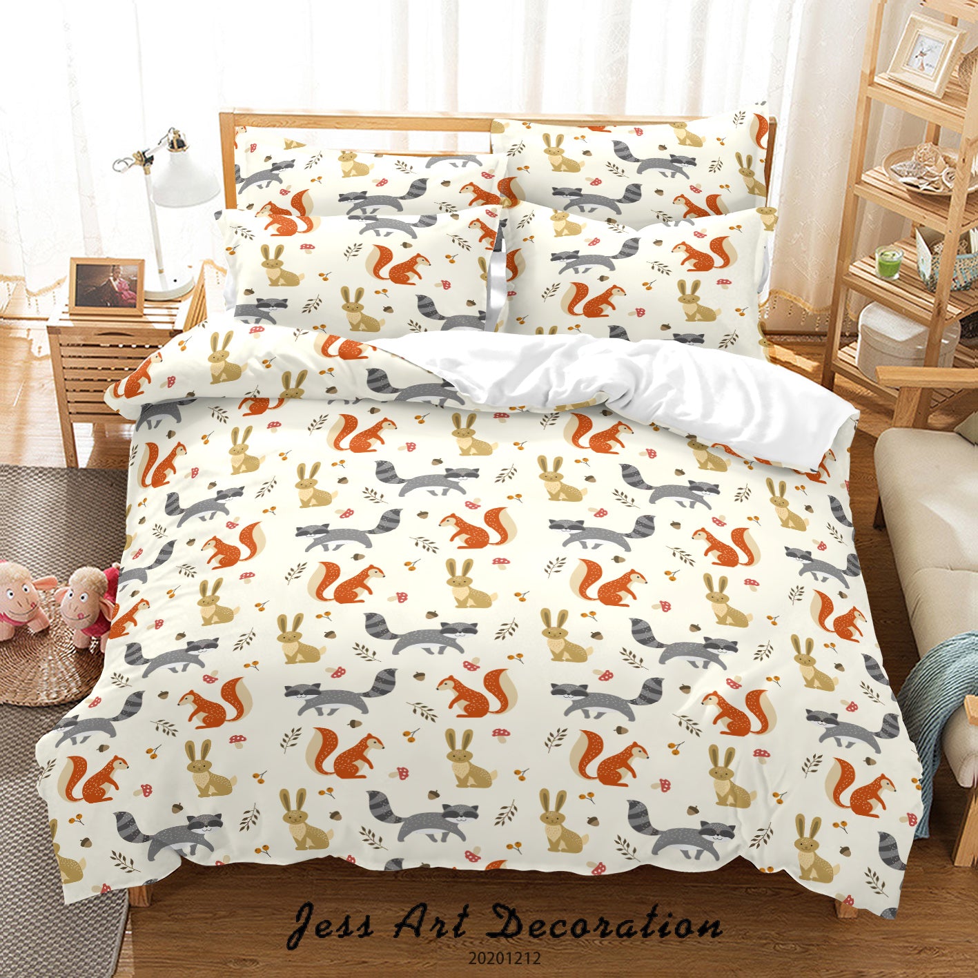 3D Cartoon Bunny Squirrel Animal Quilt Cover Set Bedding Set Duvet Cover Pillowcases Lxl