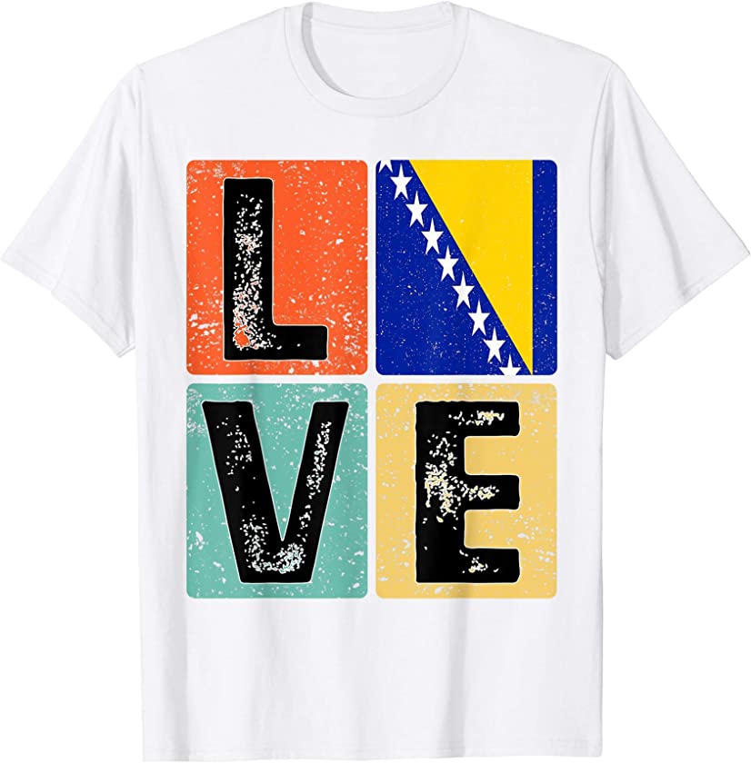 Vintage Retro I Love Bosnia Flag for Bosnian Pride Gift T-Shirt