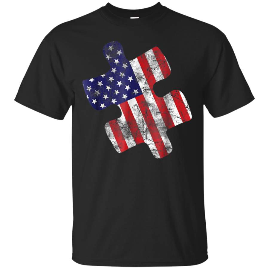 AGR Autism Awareness American Flag Vintage Puzzle T-Shirt