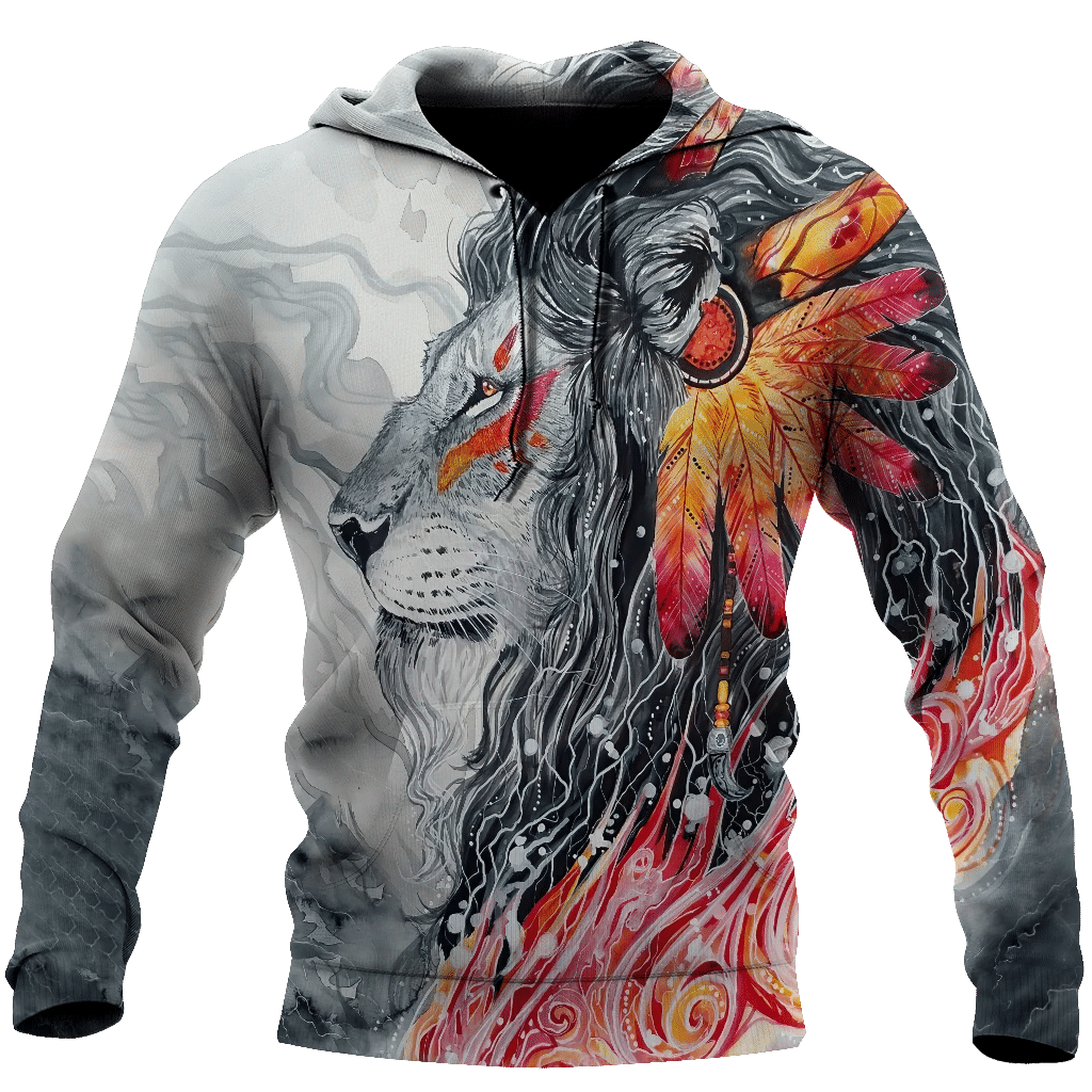 Unifinz Native American Hoodie Native Indian Lion Feathers Hoodie 2022