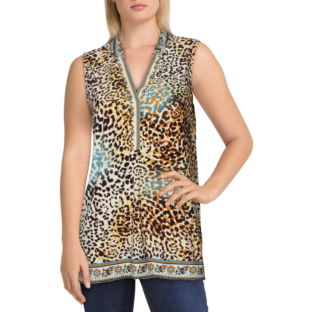 Womens Leopard Print V-Neck Blouse