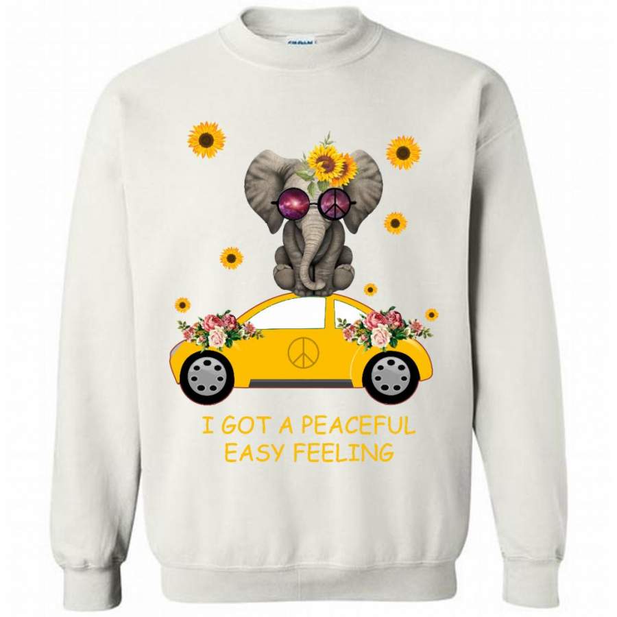 I Got A Peaceful Easy Feeling, Elephant Sunflower Floral Car, Peace Sign – Gildan Crewneck Sweatshirt