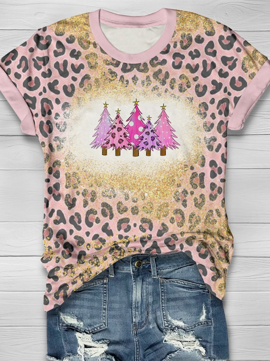 Pink Christmas Tree Leopard 3D Hoodies T-Shirt Long Sleeve Christmas Gifts For Women Girls – T70