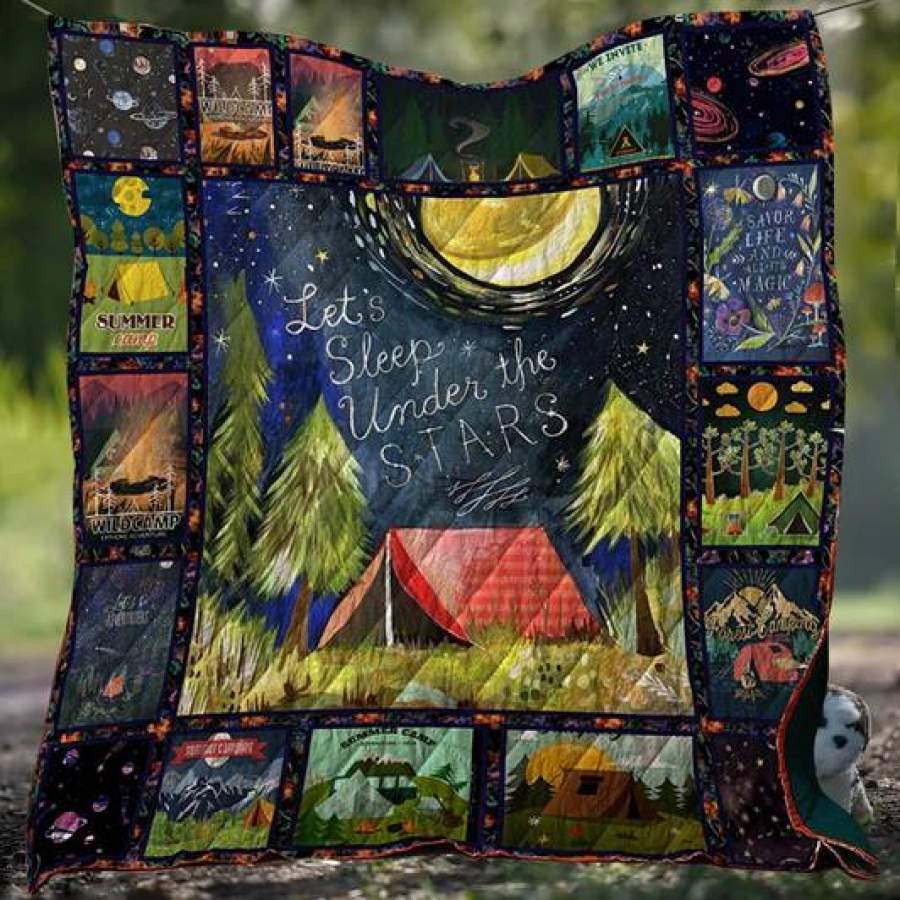 Wozoro Quilt Blanket Camping Let’s Sleep Under Stars Darkness Twin Queen King Size