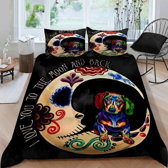 Moon Tattoo And Dachshund Blanket Gift For Men Women – Love You To The Moon And Back Quilting Presents For Birthday Halloween