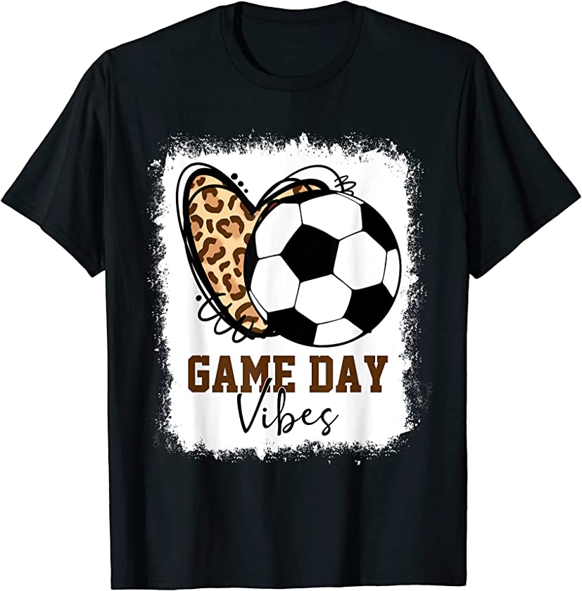 Bleached Soccer Game Day Vibes Leopard Soccer Mom Game Day T-Shirt