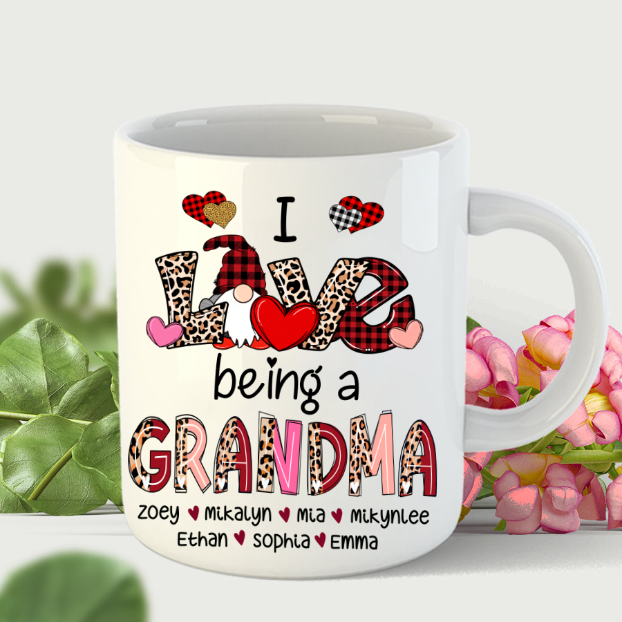 I Love Being Grandma Gnome Leopard Mug